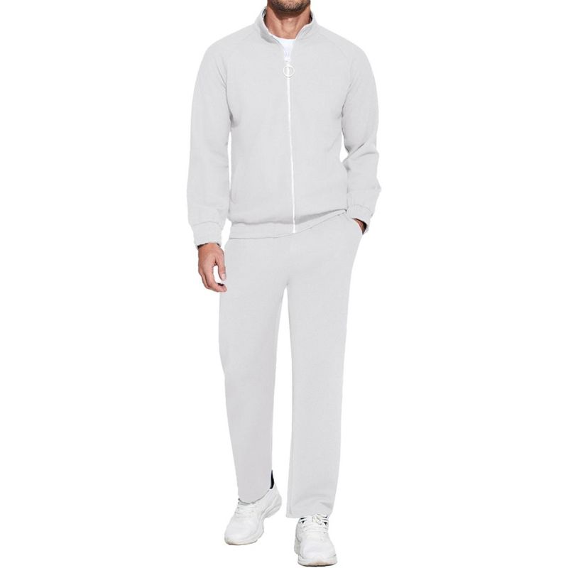 COOFANDY Mens 2 Piece Tracksuit Casual Sweatsuits Full Zip Track Suits Jogging Athletic Suit Sets White S