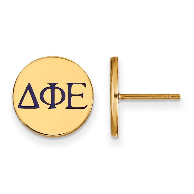 Black Bow Jewelry 14k Yellow Gold Plated Sterling Silver Delta Phi Epsilon Greek Life Enameled Letters Disc Stud Earrings