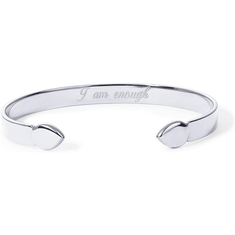 14K Gold Plated Stainless Steel Bangle Bracelets Inspirational Engraved Adjustable Mantra Cuff Bangle White Gold-I Am Enough 7.5