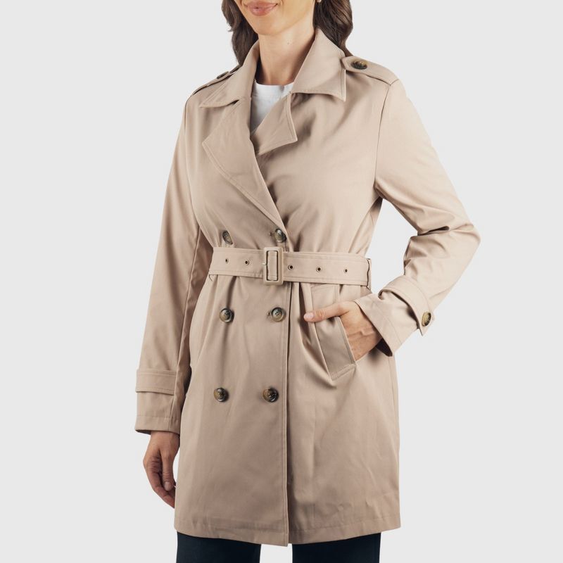 Alpine Swiss Siena Womens Rain Jacket Waterproof Trench Coat Lightweight Raincoat Double Breasted Peacoat Overcoat KHK MED