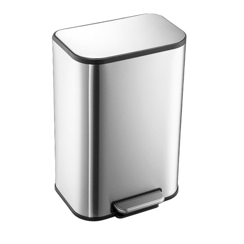 Stainless Steel Trash Can 3.2 Gal/12L with Lid, Step-On Pedal and Inner Bucket, Rectangular Design for Kitchen Office Living Room