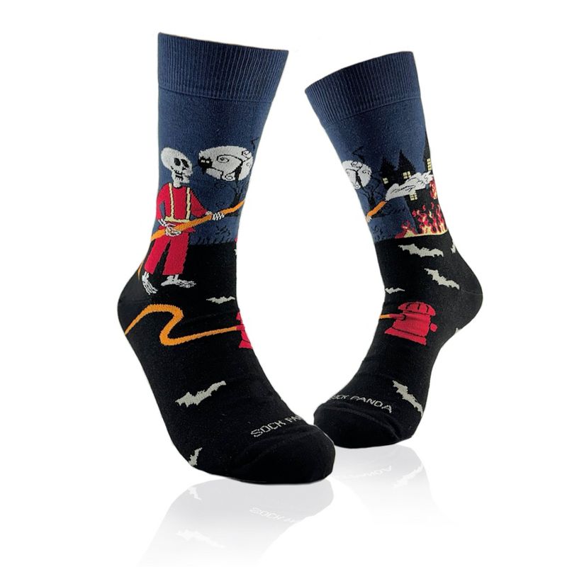 Skeleton Fireman and Haunted House Socks from the Sock Panda (Men's Sizes, Adult Large) - Great for Halloween