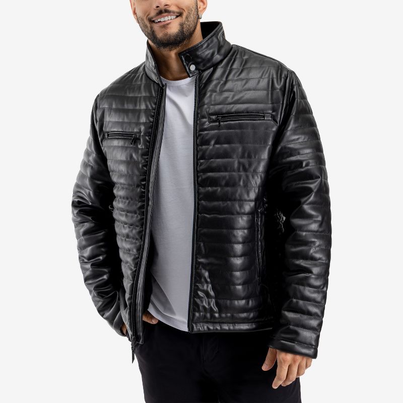 X RAY Men's PU Quilted Jacket With Faux Shearling Lining in BLACK Size S