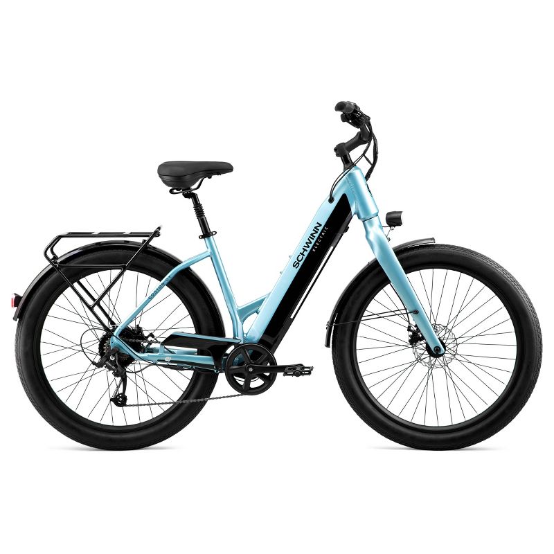 Schwinn Adult Coston DX 27.5" Step Through Hybrid Electric Bike - Blue L/XL