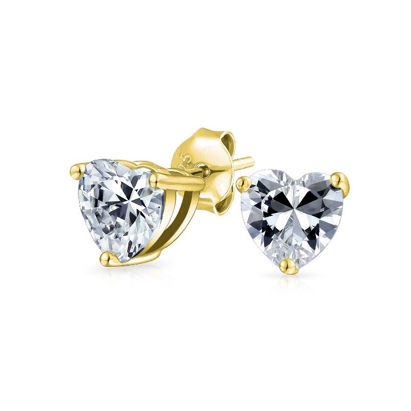 Bling Jewelry Romantic Tiny .75CT Sparkling CZ Cubic Zirconia Solitaire Heart Stud Earrings Gold .925 Sterling Silver 7MM Color - Gold Clear