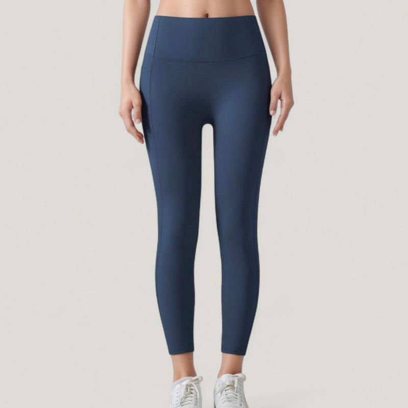 Anna-Kaci Active Women's High Waist Leggings with Side Pockets and Seamless Fitted Design for Active and Casual Wear - X Large, Navy