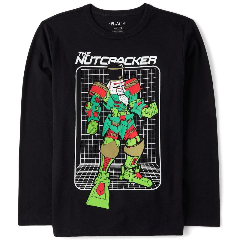 The Children's Place Boys Long Sleeve Christmas Robot Nutcracker Graphic Tee Black XL (14)