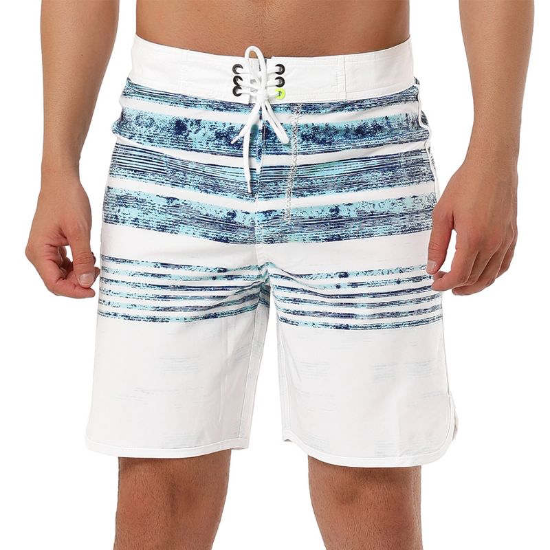 INSPIRE CHIC Men's Drawstring Swimming Surfing Color Block Board Shorts White Blue 32