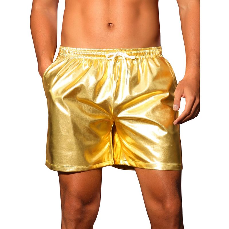 INSPIRE CHIC Men's Elastic Drawstring Party Metallic Hot Shorts Golden 32