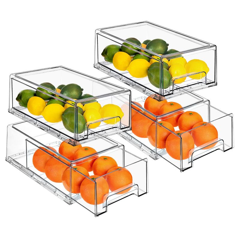 Sorbus (4 Pack | Medium) Clear Stackable Pull Out Organizer Bins - Organization and Storage Containers for Kitchen, Pantry, Bathroom and More