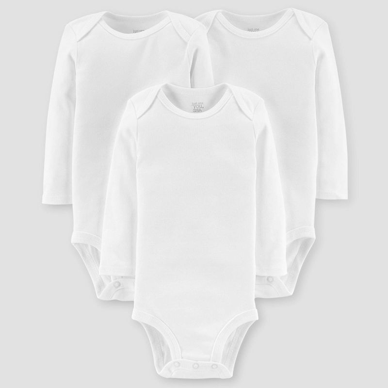 Carter's Just One You® Baby 3pk Long Sleeve Bodysuit - White 6M: Cotton Crew Neck Snap Closure