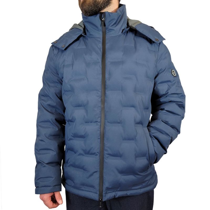 Men's Padded Quilted Design Hooded Jacket Navy XL