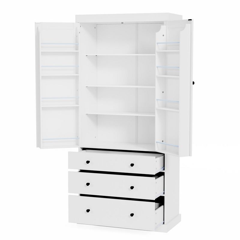 77’’ Kitchen Pantry Cabinet, Freestanding Storage Cabinet with Drawers & Adjustable Shelves, Kitchen Buffet Cupboard for Dining Room Laundry White