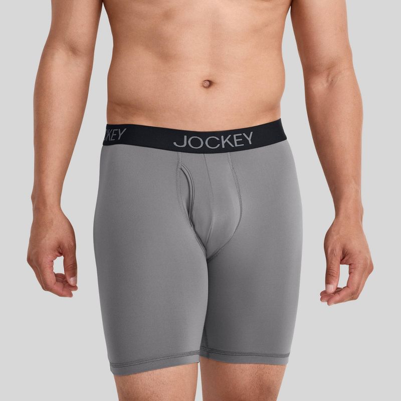Jockey Generation™ Micro Stretch Long Leg Boxer Briefs - Black/Gray XL: Lightweight Knit, Mid Rise, Absorbent Panel, 3-Pack