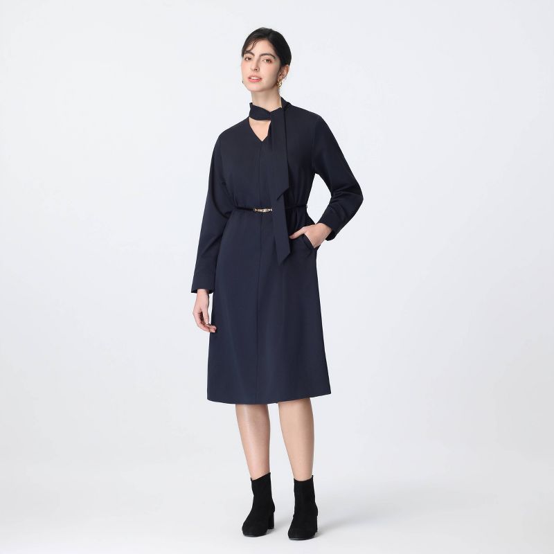 Women's Long Sleeve Scarf Midi Dress - A New Day™ Dark Blue L