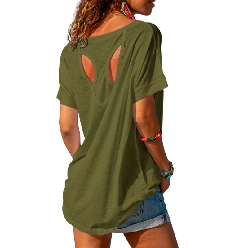 Imily Bela Women's Backless Sports T-Shirt, Fitness Casual Yoga T-Shirt, Short-Sleeve Summer Top Armygreen M