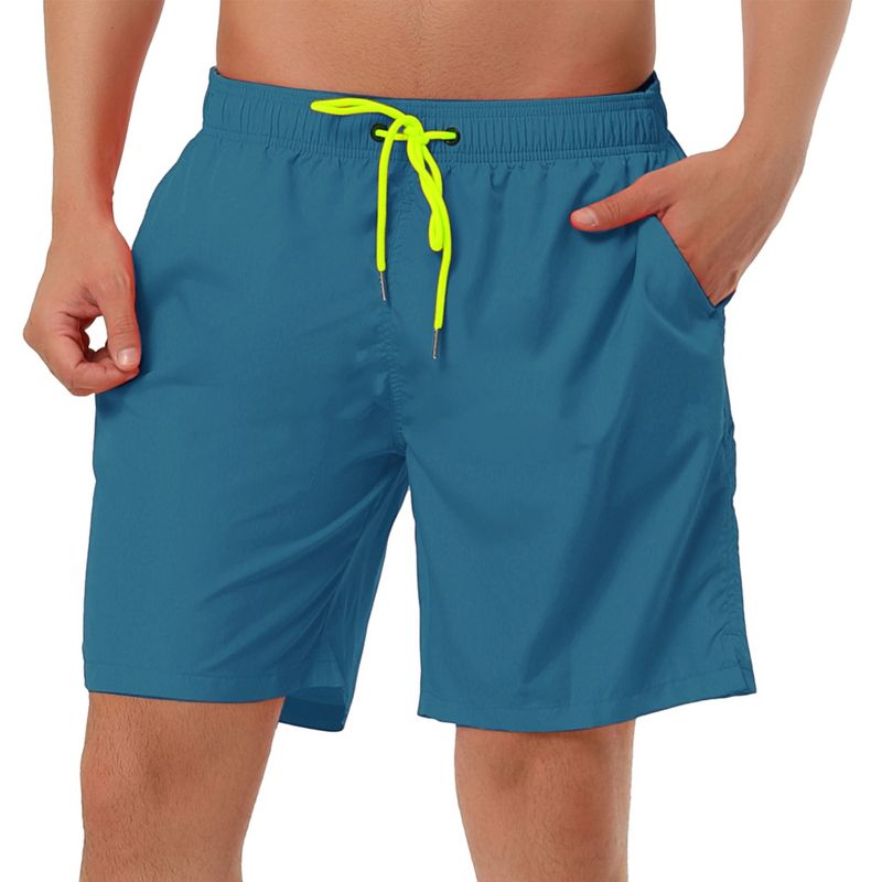 Lars Amadeus Men's Solid Color Drawstring Swimming Pool Beach Board Shorts 2 Packs Royal Blue/Yellow 34