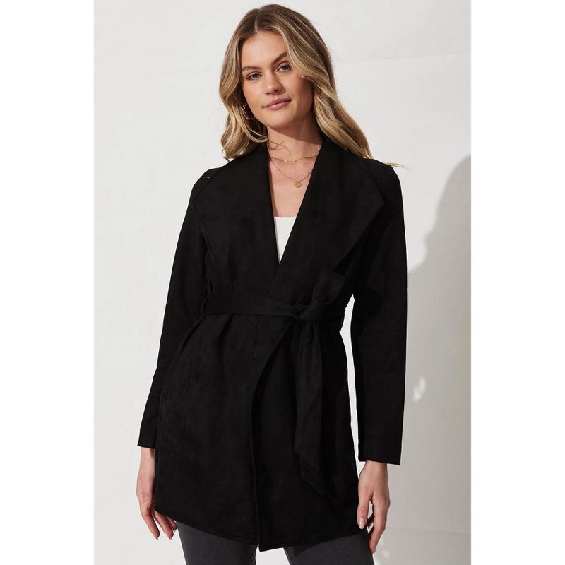 Garvee Women Faux Suede Jacket Long Sleeve Bomber Cropped Coat Moto Jackets Black X-Large