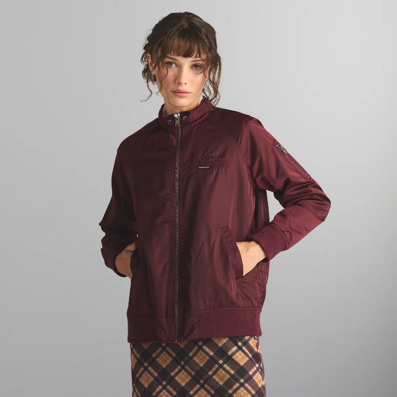 Members Only Women's Satin Bomber Jacket -Burgundy-X-Large