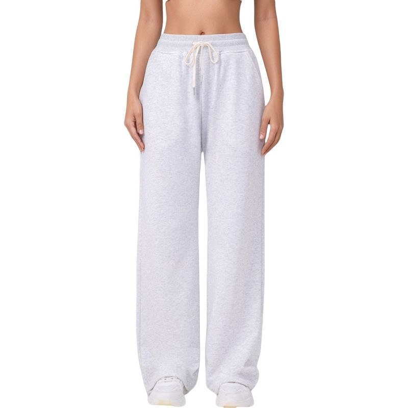 Anna-Kaci Active Women's Wide Leg Lounge Pants with Elastic Waistband and Adjustable Drawstring Closure - Large, White