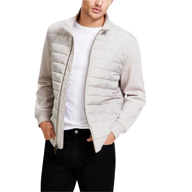 Alfani Mens Mixed Media Quilted Bomber Jacket, medgray, XX-Large