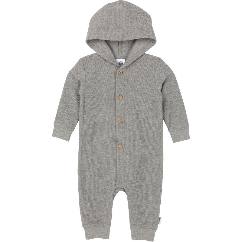 Gerber Baby Boys' Hooded Romper, Heather Grey, 12 Months