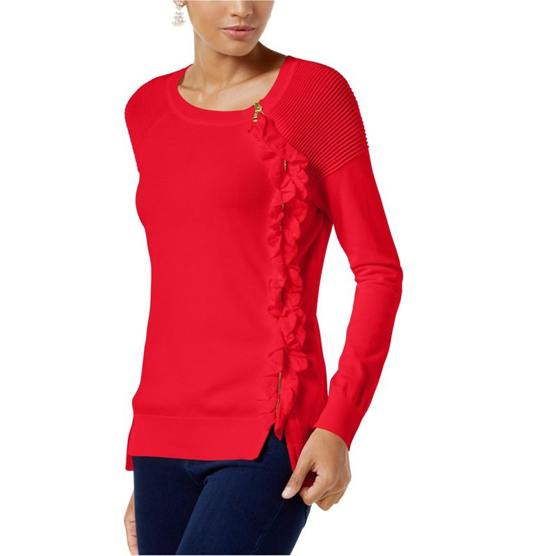 I.N.C International Concepts Womens Detail Ruffle Knit Sweater, realred, X-Small