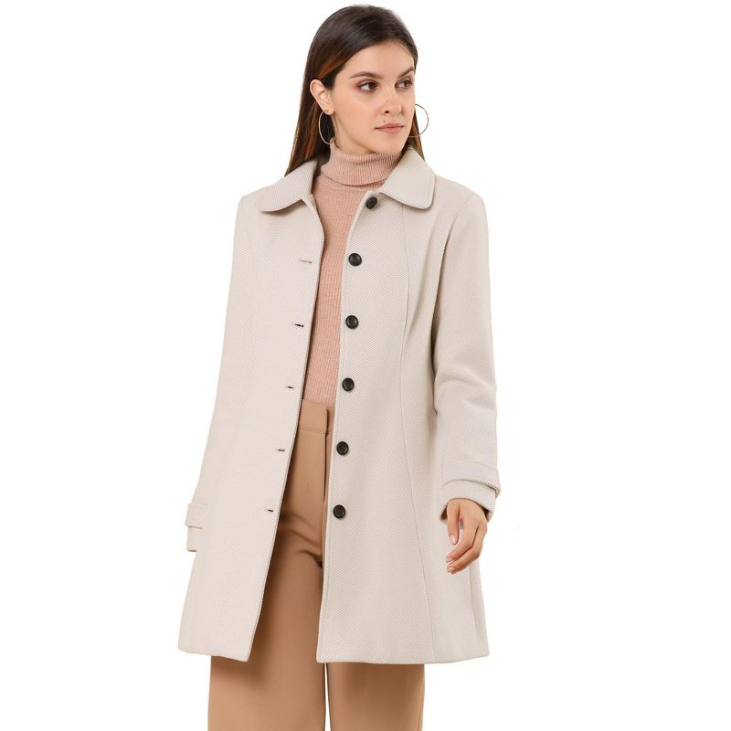 INSPIRE CHIC Women's Winter Peter Pan Collar Single Breasted Long Coat Medium Beige