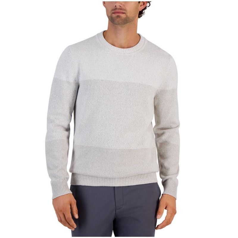Alfani Mens Trilogy Striped Knit Sweater, gray, Small
