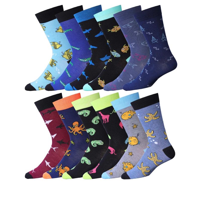 JAMES FIALLO Men's 12 Pairs Casual Fashion Colored Assorted Designs Dress Socks for Men