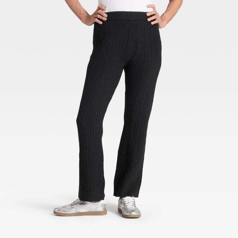 Women's High-Rise Wide Leg Ankle Sweater Pull-On Pants - Universal Thread™ Black S