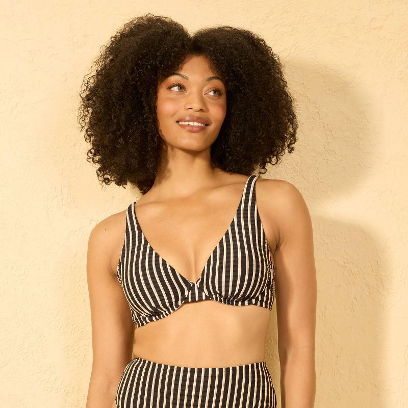 Women's Striped Ribbed Demi Underwire Bikini Top - Shade & Shore™ Multi 34DD