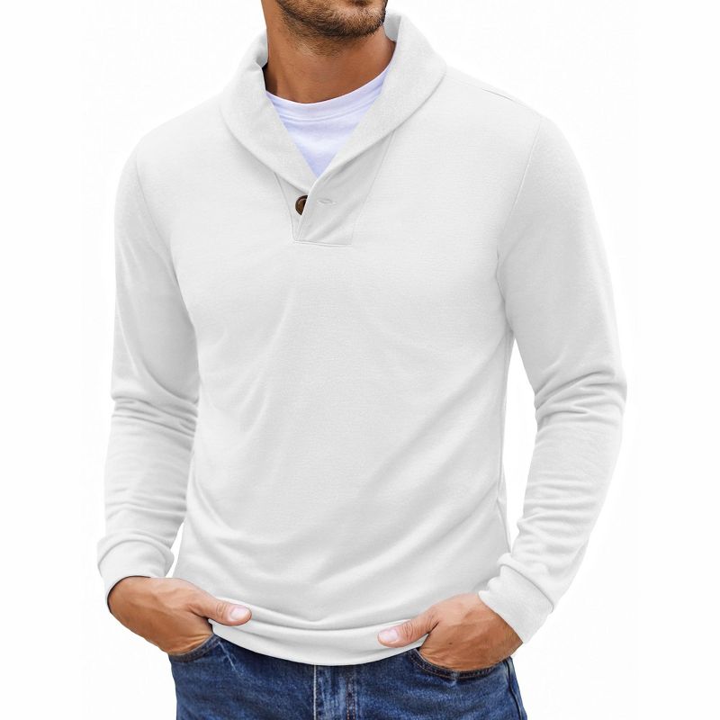 COOFANDY Men's Fashion Shawl Collar Pullover Casual Long Sleeve Knitted Sweater Sweatshirts White XXL