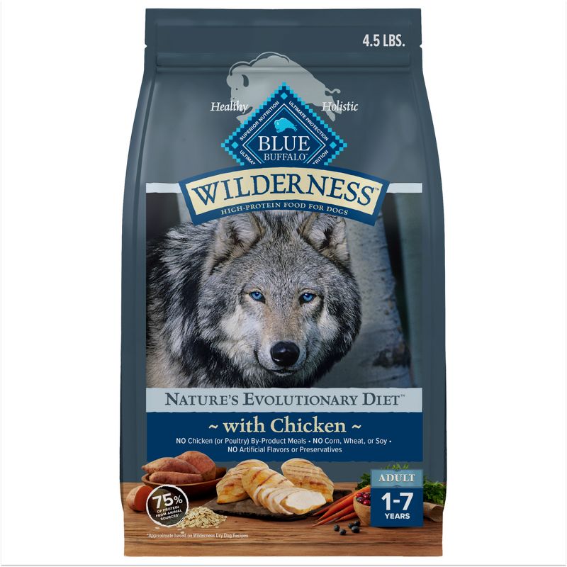 Blue Buffalo Wilderness High Protein Natural Adult Dry Dog Food plus Wholesome Grains with Chicken - 4.5lbs