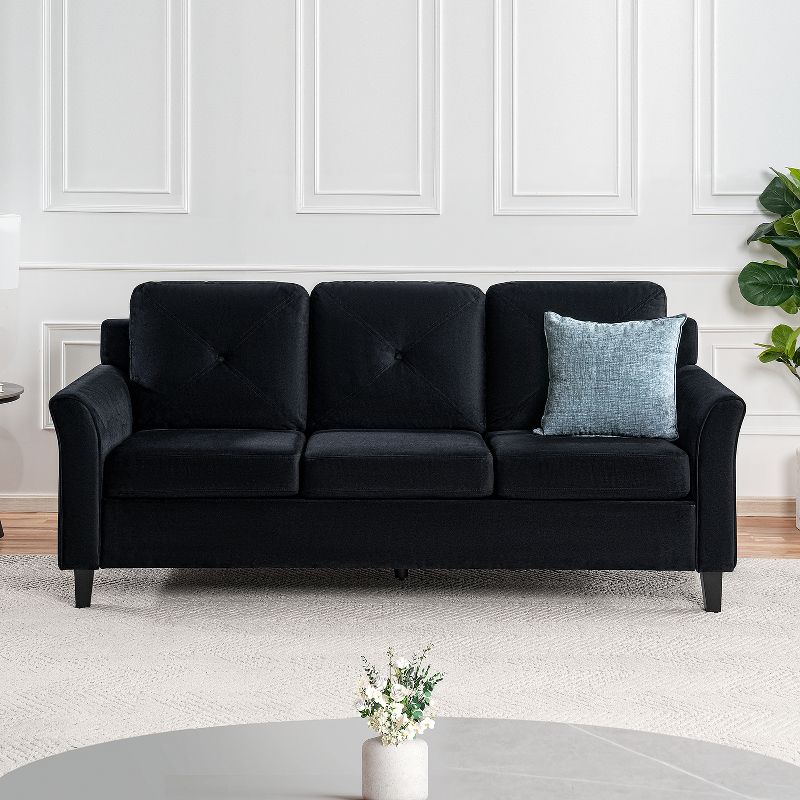 Home Imports Emporium Black Button Tufted Loveseat – Affordable Microfiber Sofa for Small Spaces, Durable Modern Living Room Furniture