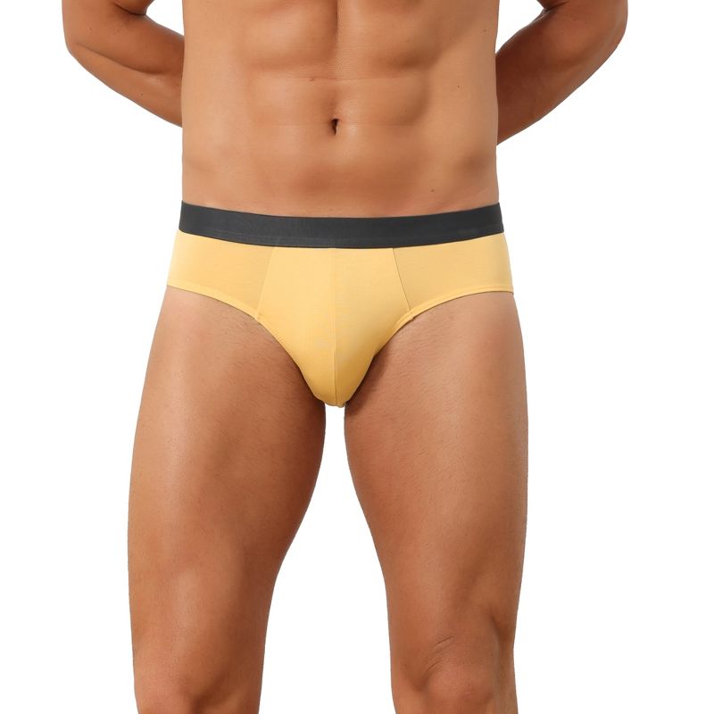 INSPIRE CHIC Men's Solid Elastic Waist Smooth Soft Breathable Sports Briefs 36 Yellow