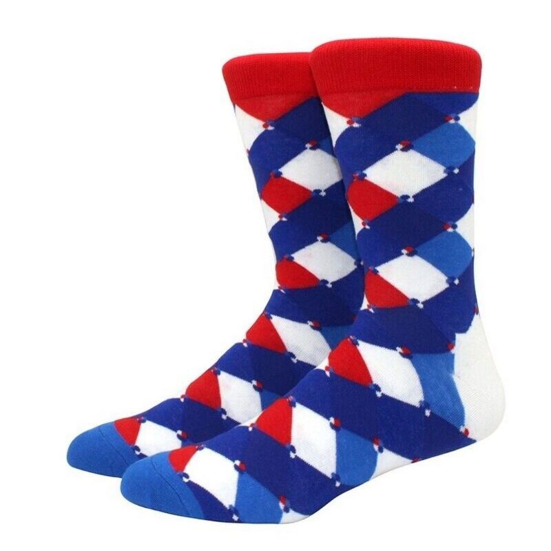 Fun Pattern Socks (Red, Blue, White) - Men's Sizes, Adult Large from the Sock Panda