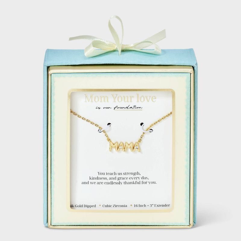 14K Gold Dipped Cubic Zirconia "Mama" Necklace - Gold