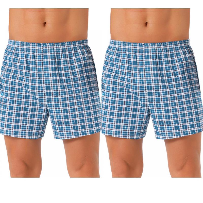 INSPIRE CHIC Men's 2 Pack Classic Elastic Waistband Plaid Pattern Boxer Shorts 2 Blue White 36
