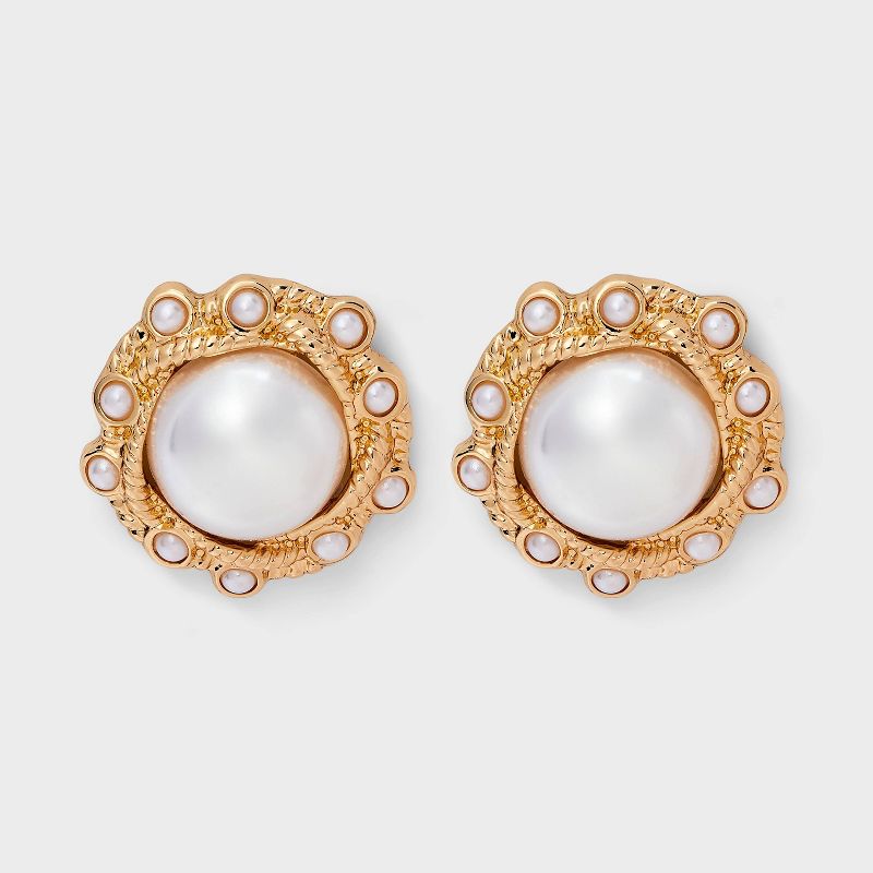 Pearl Button Earrings - A New Day™ Gold/Pearl