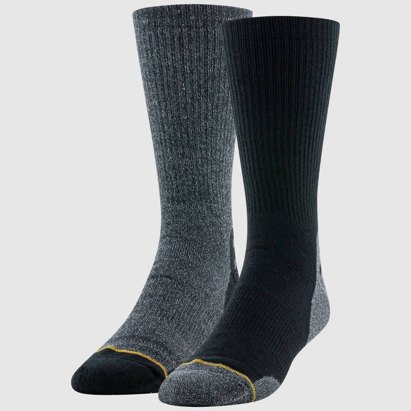 Signature Gold by Goldtoe Men's Heavyweight Tec Crew Boot Socks 2pk - Black/Gray/Charcoal 6-12