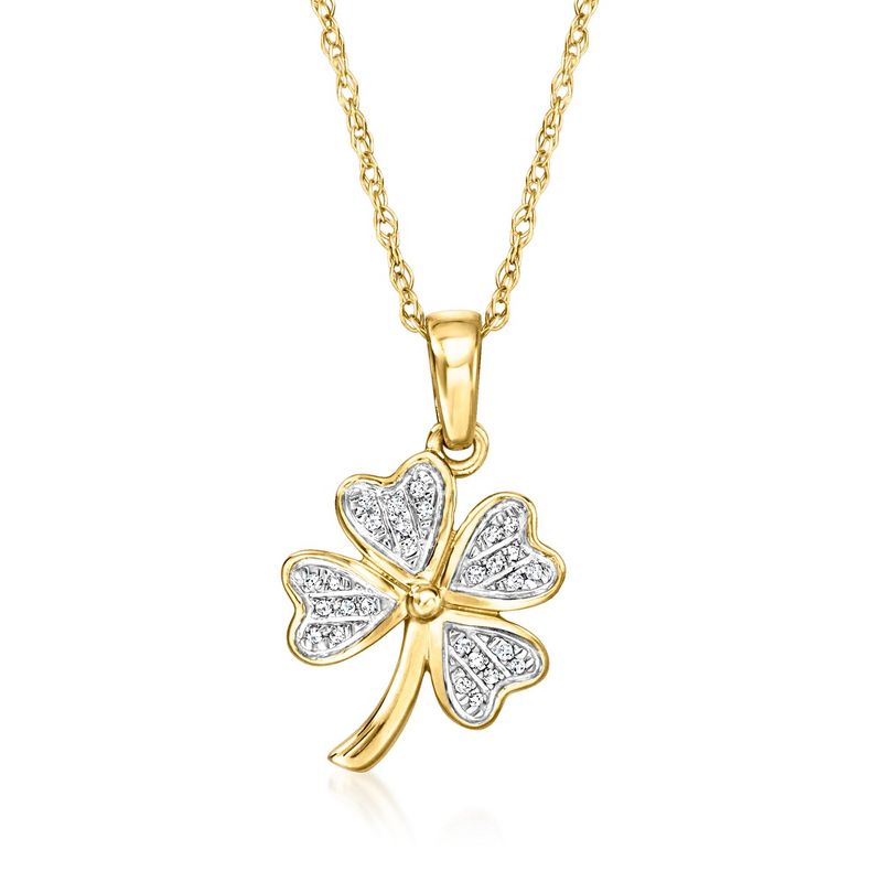 Ross-Simons Diamond Clover Pendant Necklace in 14kt Yellow Gold Size 18