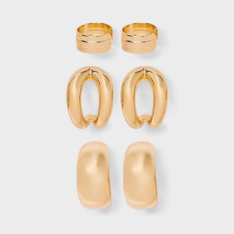 Chunky Hoop Earring Set 3pc - A New Day™ Gold: Nickel-Free Metal, Post Closure, 0.74" Length