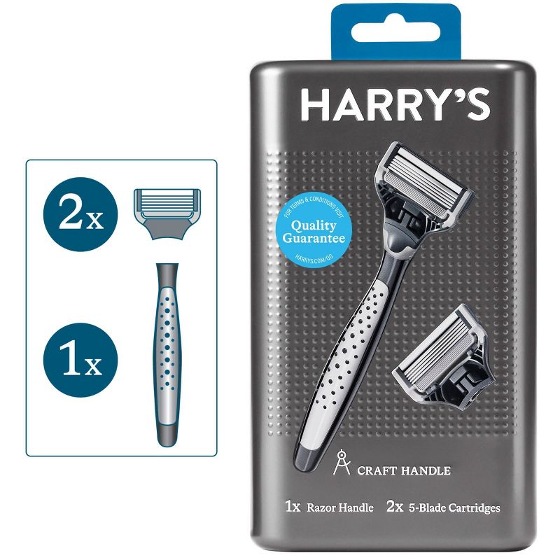 Harry's Original Craft Razor Handle for Men with 2 Razor Blade Cartridges