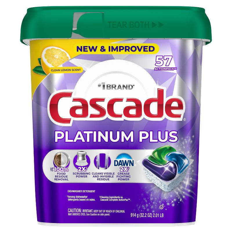 Cascade Platinum Plus Pods Dishwasher Detergent - Lemon - 57ct