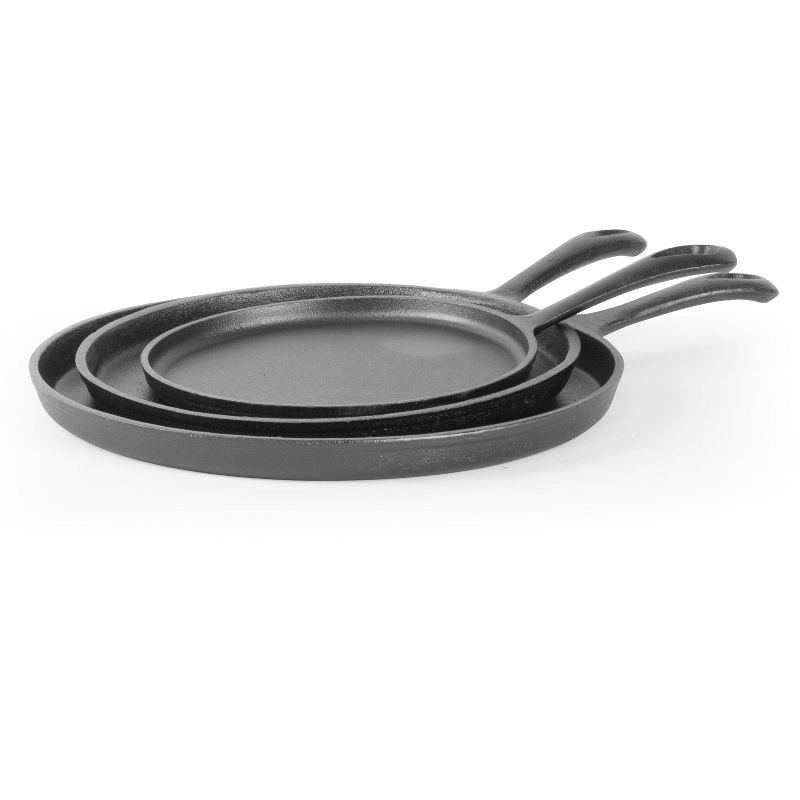 COMMERCIAL CHEF Pre-Seasoned Cast Iron 3-Piece Griddle Set, Black