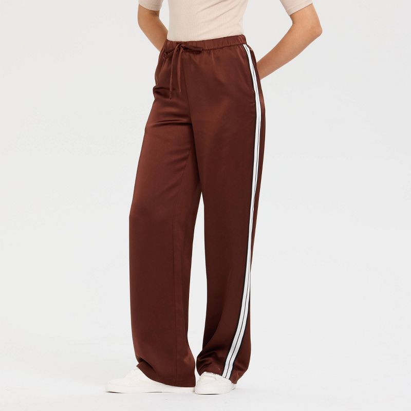Women's High-Rise Wide Leg Satin Track Pull-On Pants - A New Day™ Dark Brown XS