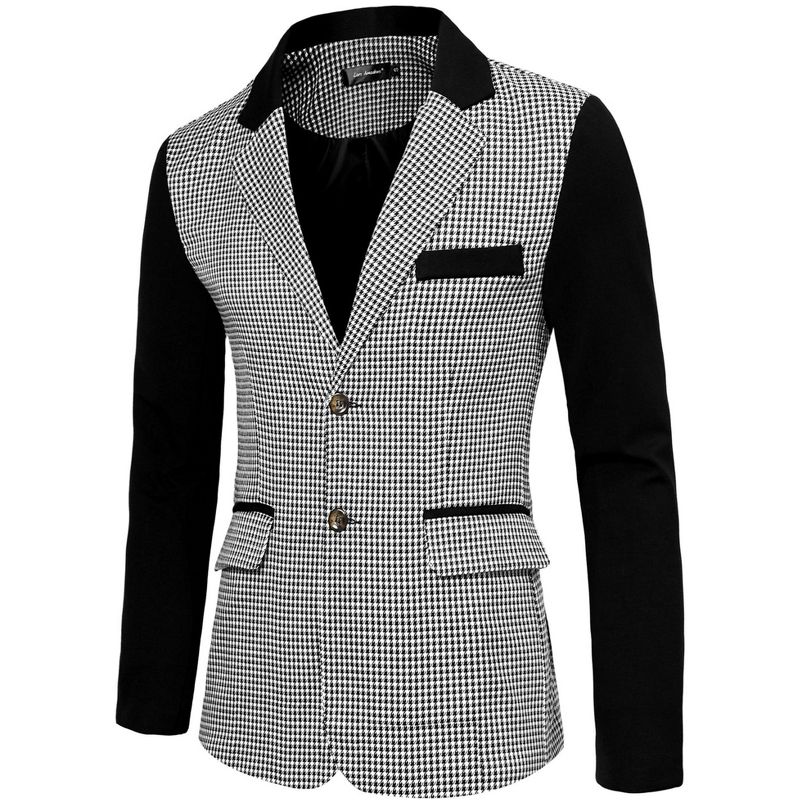 Lars Amadeus Men's Plaid Pattern Button Down Slim Fit Casual Blazer Black White X Large