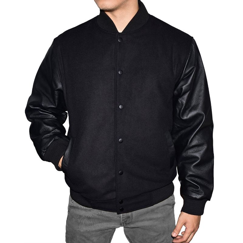 Victory Outfitters Men's Classic Varsity Leather Jacket Black L