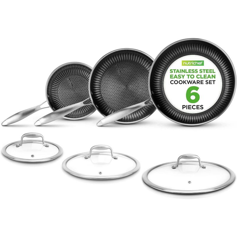 NutriChef 6-Piece TriPly Stainless Steel Cookware Set – Non-Stick DAKIN Etching Coating, Scratch-Resistant, Induction Ready, Oven Safe Up to 500°F